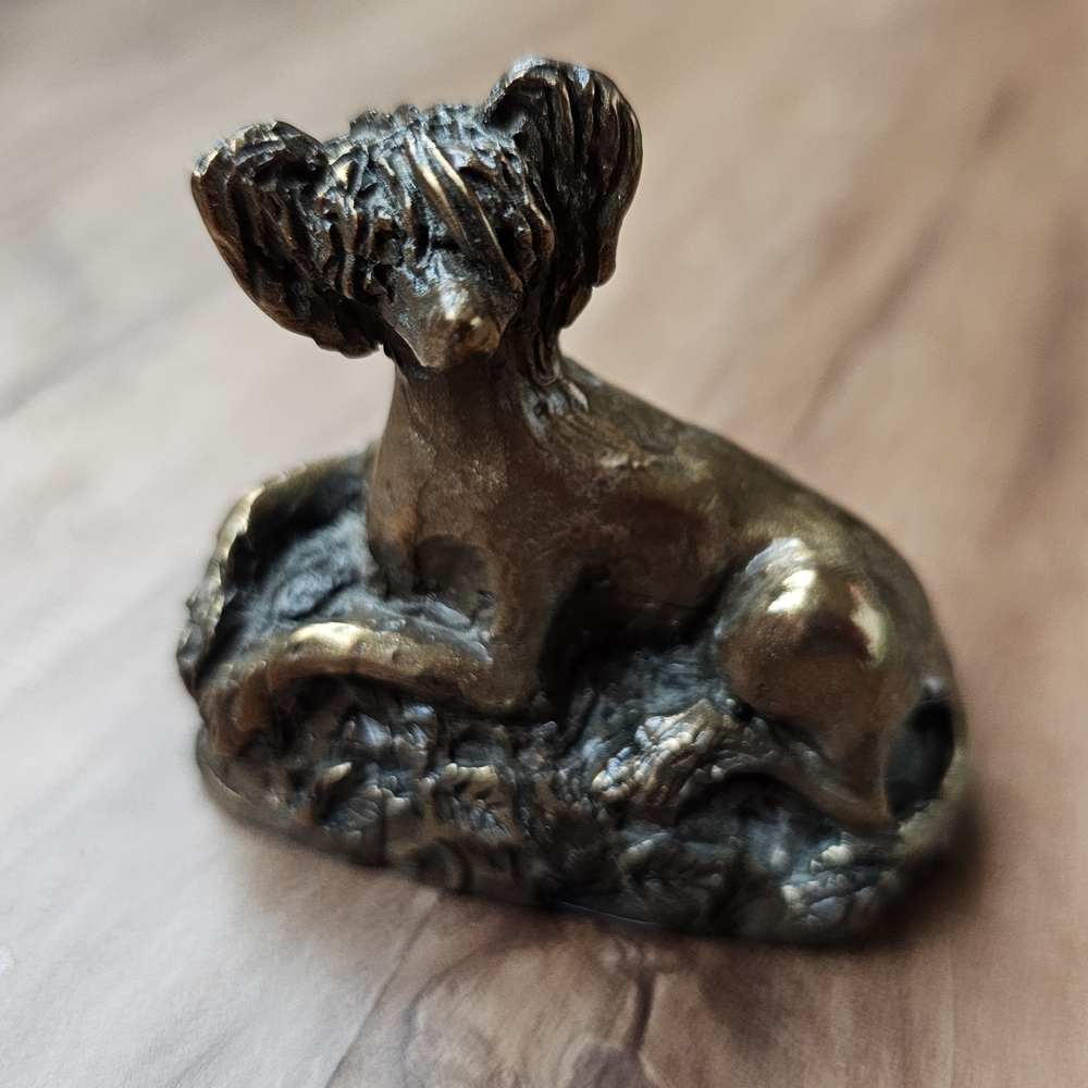 Bronze Colored Metal Chinese Crested Dog Figurine And Mug